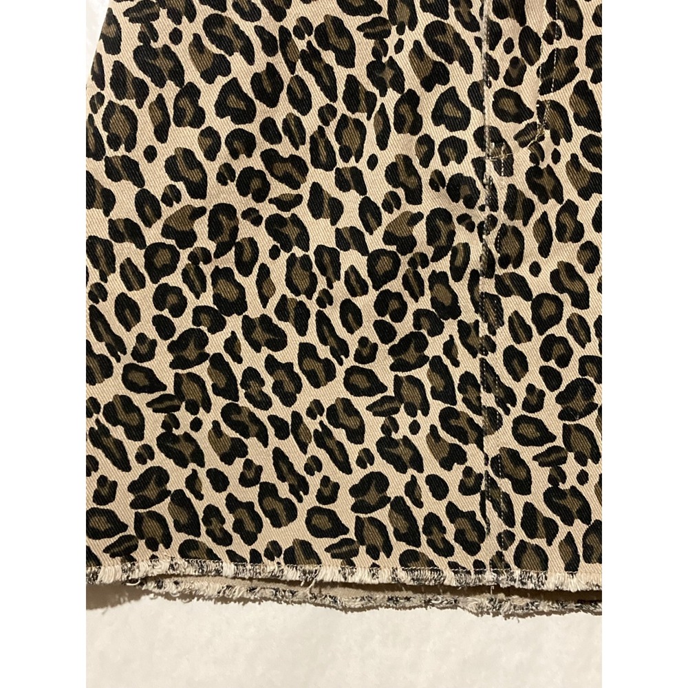 Entro Leopard Print‎ Denim Mini Skirt Tan Black Animal Raw Hem Style Size M - Picture 6 of 8